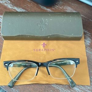 Seraphin Wentworth 8530 brown tortoise half rim eyeglasses w/ logo case & cloth